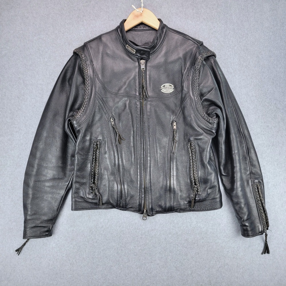 Harley-Davidson Willie G Leather Jacket Women Large Black Removable Sleeves USA
